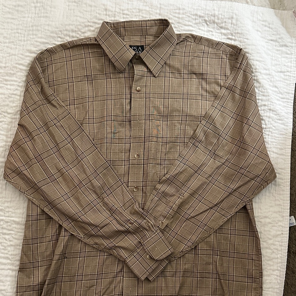 Joseph A. Bank Long Sleeve Button-up Tan Plaid Sz. XL- NWOT
